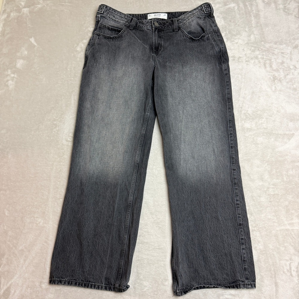 Hollister Low-Rise Baggy Jeans Women 14R W32 Gray Faded Denim Y2K Grunge Skater